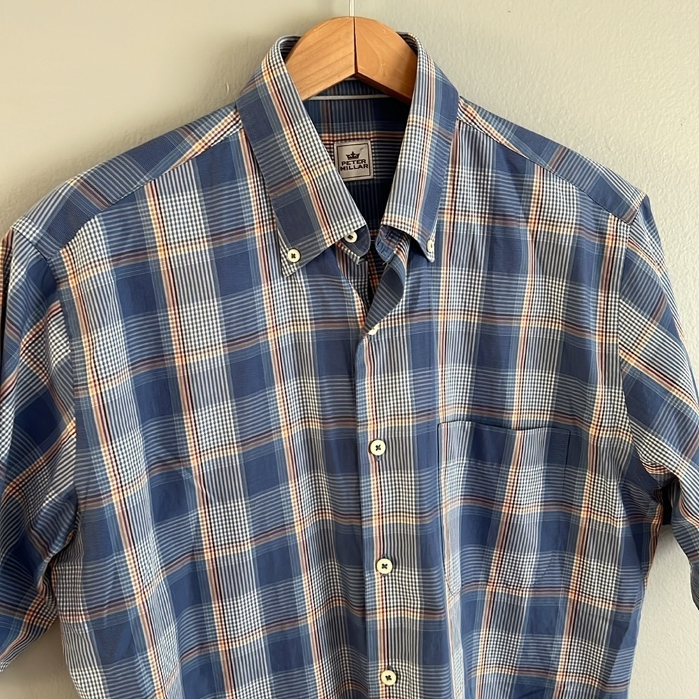 Peter Millar Men’s Blue and White Casual Short Sleeve Button Down Shirt Medium - Picture 5 of 9